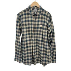 Cathartt Grey Check Flannel Plaid Long Sleeve Relaxed For Button Down Shirt L